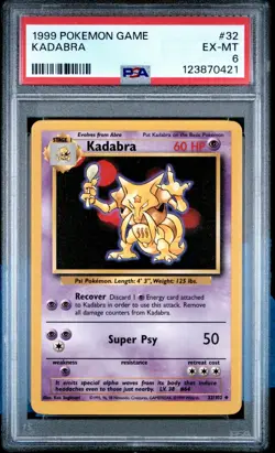1999 Pokemon * Kadabra * #32 * Base Saet Unlimited * PSA 6 - Image 1