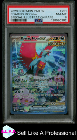 ROARING MOON EX SPECI4L ILL RARE POKEMON PAR EN-PARADOX RIFT 2023 251 PSA 8 - Image 1