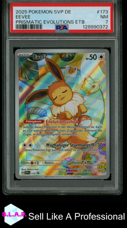 EEVEE PRISMATIC EVOLUTIONS ETB POKEMON GER SVP DE-SV BLCK STR PRM 2025 173 PSA 7 - Image 1