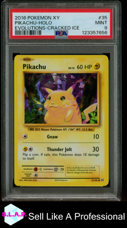 PIKACHU-HOLO EVOLUTIONS-CRACKED ICE POKEMON XY EVOLUTIONS 2016 35 PSA 9 - Image 1