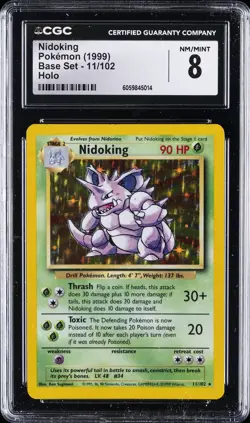 1999 POKEMON BASE SET UNLIMITED HOLO #11/102 NIDOKING CGC 8 - Image 1