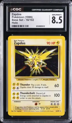 1999 POKEMON BASE SET HOLO #16 ZAPDOS CGC 8.5 - Image 1