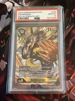 PSA 10 Goldramon Alt Art EX3-0355 Draconic Roar 2022 Digimon TCG Gem Mint Card - Image 2