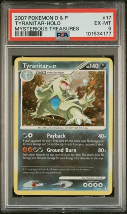 PSA 6 Tyranitar LV.57 17/123 D&P Mysterious Treasures Holo Pokemon Card - EX/MT - Image 1