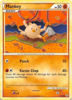 MANKEY 53/95 - NON-HOLO - Unleashed - Common - 2010 Pokemon Card - NM - Image 1