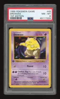 1999 Pokemon 1st Edition Shadowless Drowzee #49 PSA 8 - Image 1