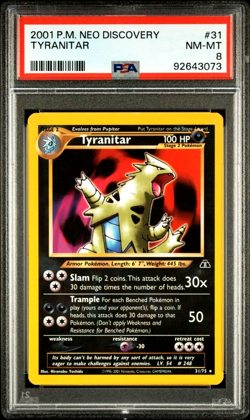 PSA 8 Near MINT to MINT Graded 2001 POKEMON NEO DISCOVERY #31 TYRANITAR Card - Image 1