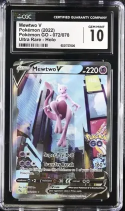 Pokemon Mewtwo V Alternate Art 072/078 Pokemon Go CGC 10 GEM MINT - Image 1