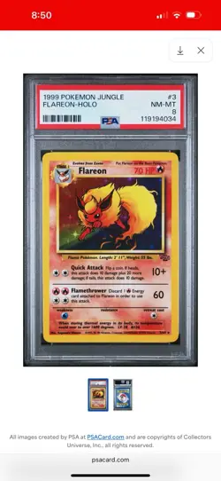 1999 Pokemon Jungle Flareon Holo #3 3/64 PSA 8, Free Shipping - Image 1