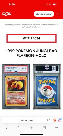 1999 Pokemon Jungle Flareon Holo #3 3/64 PSA 8, Free Shipping - Image 3