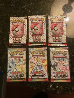 pokemon pack lot (6 Packs!) 3 prismatic Evolutions + 3 S&V 151 packs SEALED/MINT - Image 1