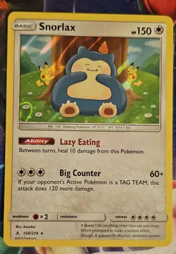 Pokemon TCG Unbroken Bonds Snorlax Holo Rare Card 158/214 - Image 1