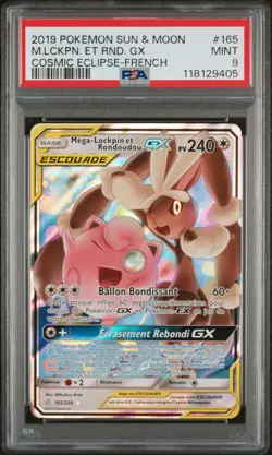 Carte Pokemon Mega-Lockpin et Rondoudou GX 165/236 PSA 9 Eclipse Cosmique - Image 1