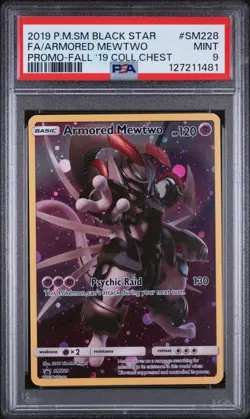 2019 POKEMON SM BLACK STAR PROMO #SM228 FULL ART/ARMORED MEWTWO PSA 9 (Q481) - Image 1