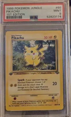 1999 English Pokemon 1st Edition JUNGLE PSA 9 Mint PIKACHU 60/64 - Image 1