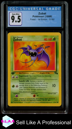 ZUBAT FOSSIL - 1ST EDITION 57/62 POKEMON CGC 10 - Image 1