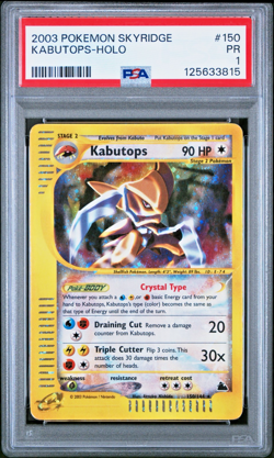 *INSANE SWIRL PSA 1 PR 2003 Skyridge Kabutops Crystal Holo Foil 150/144 Pokemon - Image 1