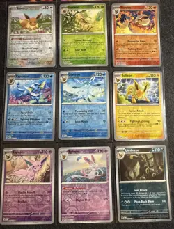 9 Prismatic Evolutions Eeveelution Pokemon Card Complete Reverse Holo Set PTCG - Image 1