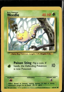 Pokemon Weedle 69/102 Base Set Non Holo Common 2 Card Lot LP - Image 1