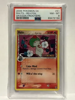 PSA 8 Ralts Reverse Foil EX Unlimited Dragon Frontiers 61/101 Pokemon Card NM - Image 1