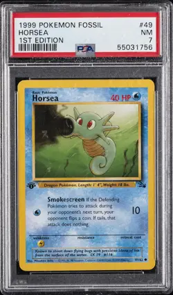 1999 POKEMON FOSSIL 1ST ED #49 HORSEA PSA 7 - Image 1