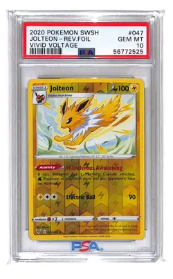 2020 Pokemon SWSH Jolteon Reverse Holo #047 PSA 10 GEM MINT Vivid Voltage EEVEE - Image 1