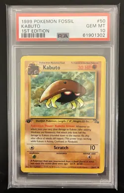 1999 Pokemon Card Fossil Set 1stEdition Kabuto #50 PSA 10 50/62English - Image 1