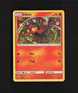 Litten SM23 Sun & Moon Black Star Promo Cosmos Holo SWIRL Pokemon Card LP - Image 1