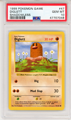 1999 POKEMON GAME DIGLETT SHADOWLESS - PSA 10 - #47 47/102 GENUINE - Image 1