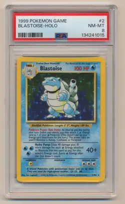 PSA 8 Pokemon Base Set Unlimited Holo Rare Blastoise 2/102 NM/MINT Condition! - Image 1