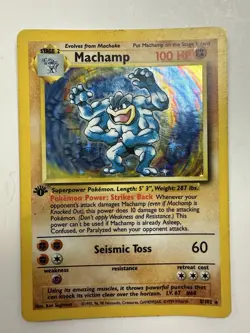 Pokemon Base Set 1st Edition Holo Machamp 8/102 MP Machoke Machop Set - Image 2