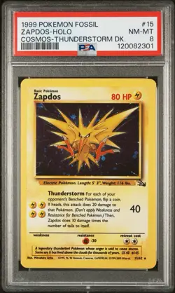 Zapdos Holo #15 PSA8 - Pokemon Fossil 1999 Unlimited - ENG - NM - Image 1