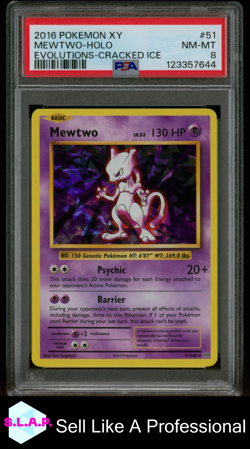 MEWTWO-HOLO EVOLUTIONS-CRACKED ICE POKEMON XY EVOLUTIONS 2016 51 PSA 8 - Image 1