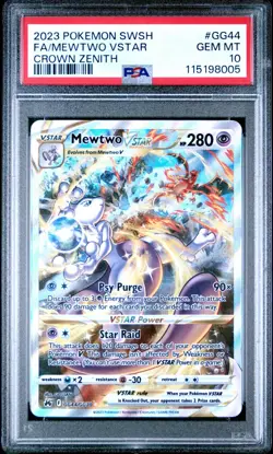 Pokemon PSA 10 Mewtwo Vstar #GG44 Full Art Crown Zenith 2023 English - Image 2