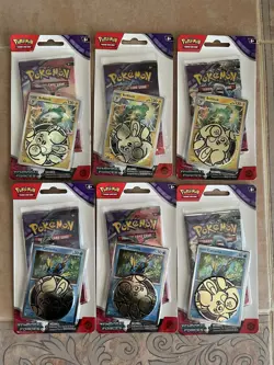 Lot of 6 Pokemon Scarlet & Violet:Temporal Forces Blister Booster Pack w/ Coin - Image 1
