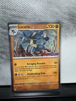 Lucario Stamped Promo 114/198 Cosmos Holo Pokemon TCG Card Scarlet & Violet - Image 1