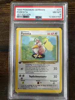 PSA 8 PORENTA Farfetch'd 27 1ST EDITION GERMAN BASE SET 1999 POKEMON - Image 1