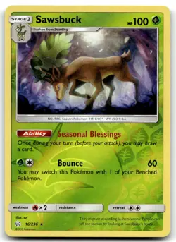 Sawsbuck 16/236 SM - Cosmic Eclipse Holo Rare Reverse Holo Pokemon TCG LP - Image 1