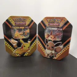 2- Sealed Pokemon V Powers Tin Pikachu and Eevee V JP0118 - Image 1