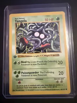 Pokemon TCG Tangela Base Set, 1st Edition Common Shadowless Card 66/102 MP - Image 1