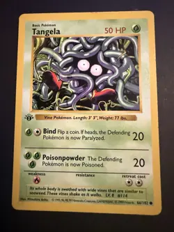 Pokemon TCG Tangela Base Set, 1st Edition Common Shadowless Card 66/102 MP - Image 2