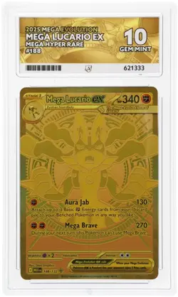 ACE 10 Mega Lucario EX 188/132 Mega Evolution Gold Holo Pokemon Card - Gem Mint - Image 1