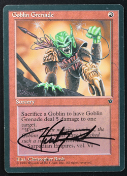 Goblin Grenade Falle Empires SIGNED Christopher Rush Magic Card MTG - Image 1