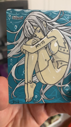 Magic MTG Altered Painted Island Underwater Android Anime Girl by white_alters - Image 2
