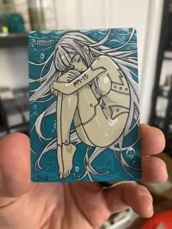 Magic MTG Altered Painted Island Underwater Android Anime Girl by white_alters - Image 4