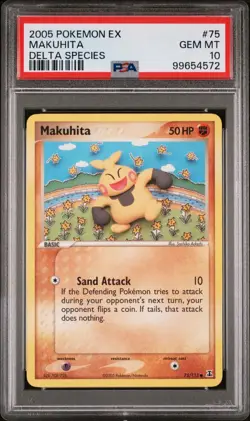 PSA 10 Makuhita EX Delta Species 75 Pokemon Regular Common Gem Mint 💎 LOW POP 4 - Image 1