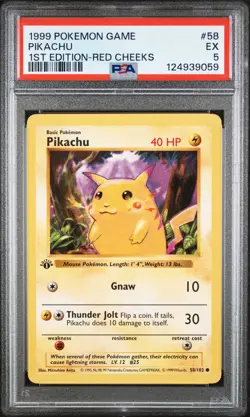 1999 POKEMON BASE SET 1ST EDITION-RED CHEEKS #58 PIKACHU PSA 5 - Image 1