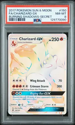 PSA 8 Charizard GX (Secret) Full Art 150/147 Pokemon S&M: Burning Shadows 2017 - Image 1