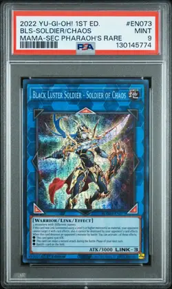 PSA 9 MINT Black Luster Soldier of Chaos MAMA-EN073 Secret Pharaoh's Rare Yugioh - Image 1