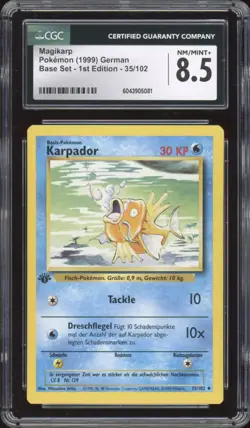 1999 Pokemon GERMAN 1st Edition Base Set Karpador-Magikarp 35/102 CGC 8.5 NM-MT+ - Image 1